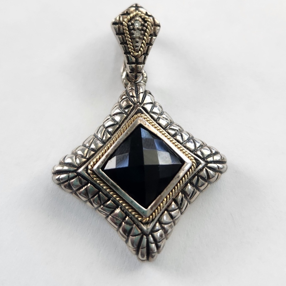 ELEGANZA Smoky Quartz, Diamond, 925 Silver, 18K gold pendant, preloved